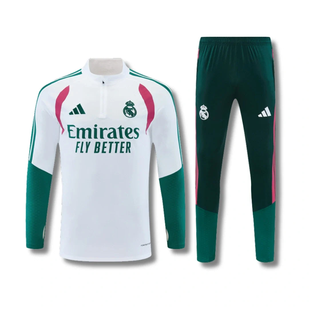 Real Madrid White/Olive Tracksuit 26/27 - front view