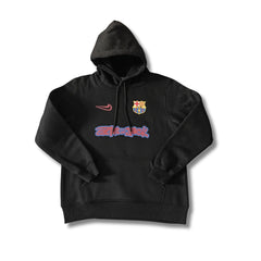 Barcelona x Travis Scott Reversed Nike Swoosh Black Hoodie - front view