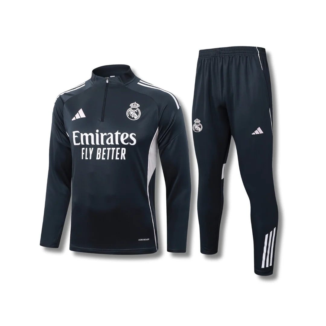 Real Madrid Black/White Tracksuit - front view