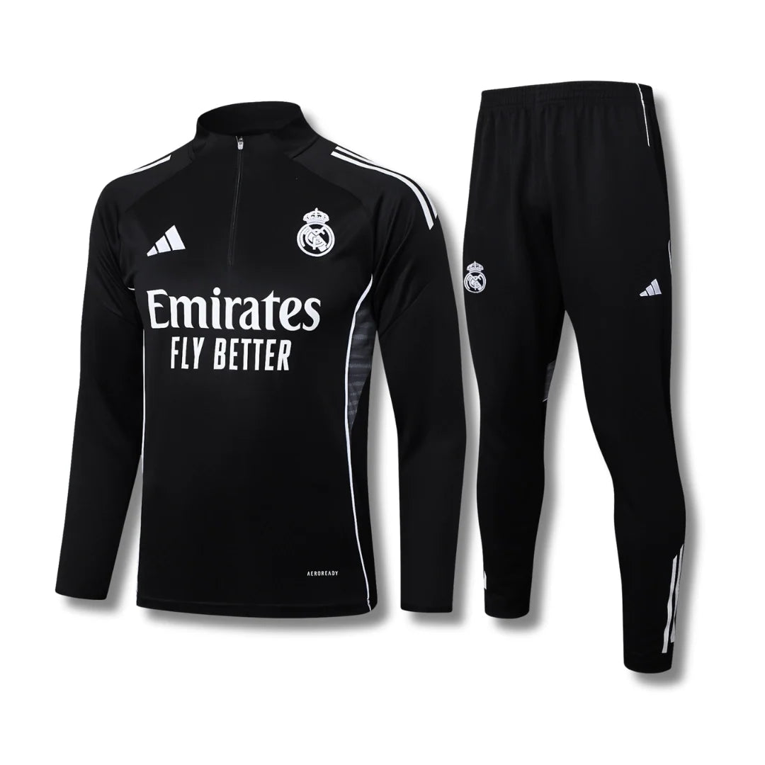 Real Madrid Black/White Tracksuit - front view