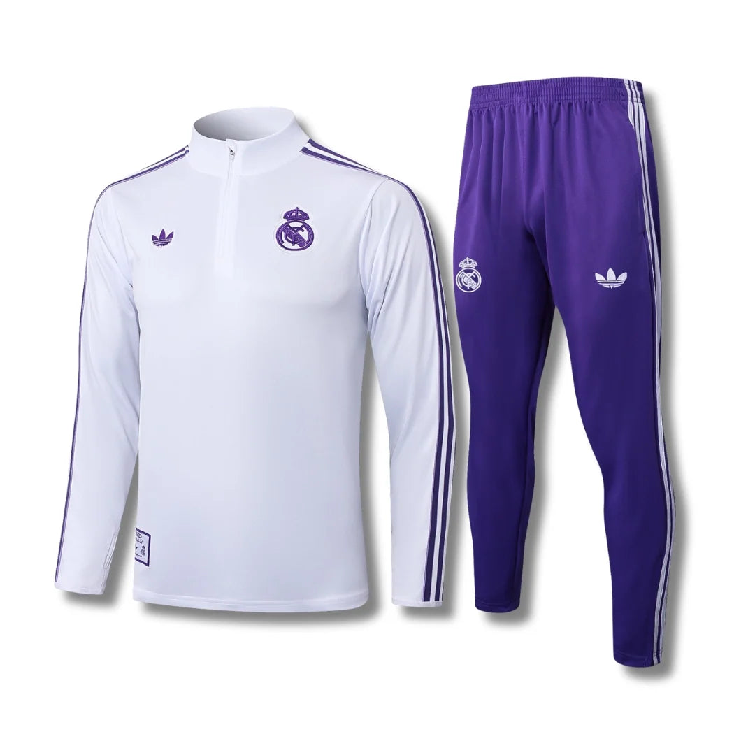 Real Madrid White/Purple Tracksuit - front view