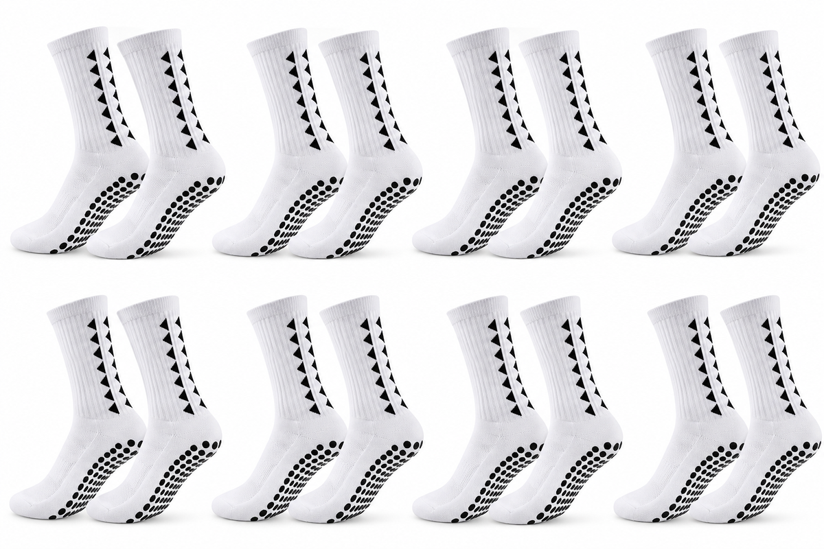 Grip White Socks 8 PAIRS - front view